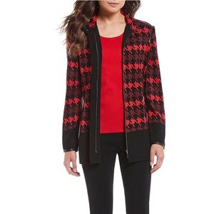 Ming Wang | Houndstooth Leather Trim Knit Jacket M